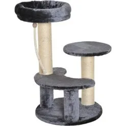 PawHut Arbre à Chats 2 Griffoirs Grattoirs Sisal Naturel 3 Plateformes Corde à Grimper Dim. Ø 40 X 65H Cm Peluche Haute Densité 500 G/m² Gris - Gris
