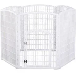 PawHut Luxe Parc Enclos Modulable Pour Chien 6 Panneaux + 1 Porte Verrouillable Plastique PP Blanc - Blanc