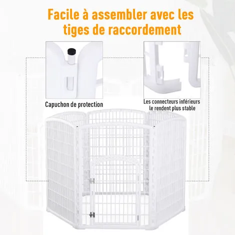 PawHut Luxe Parc Enclos Modulable Pour Chien 6 Panneaux + 1 Porte Verrouillable Plastique PP Blanc - Blanc 5 PawHut Luxe Parc Enclos Modulable Pour Chien 6 Panneaux + 1 Porte Verrouillable Plastique PP Blanc - Blanc – Image 5