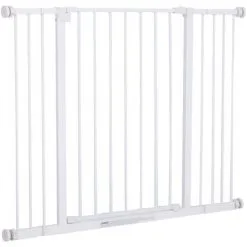 PawHut Barrière De Sécurité Longueur Réglable Dim. 76-107l X 76H Cm Sans Perçage Métal Plastique Blanc