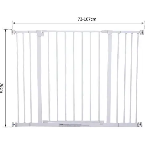 PawHut Barrière De Sécurité Longueur Réglable Dim. 76-107l X 76H Cm Sans Perçage Métal Plastique Blanc 3 PawHut Barrière De Sécurité Longueur Réglable Dim. 76-107l X 76H Cm Sans Perçage Métal Plastique Blanc – Image 3