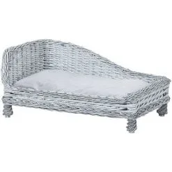 PawHut Canapé Méridienne Chiens Chats Style Cosy Chic Dim. 69L X 42l X 33H Cm Coussin Intégré Osier Gris - Gris