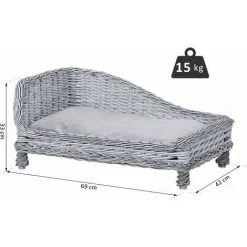 PawHut Canapé Méridienne Chiens Chats Style Cosy Chic Dim. 69L X 42l X 33H Cm Coussin Intégré Osier Gris - Gris -PawHut Soldes Boutique 17344708 3