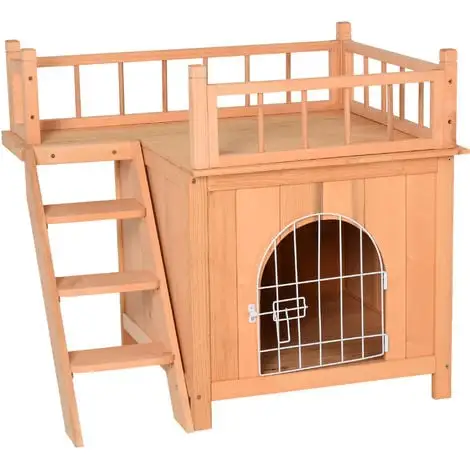 PawHut Maison Lodge - Niche Villa Avec Terrasse Escalier Et Porte Pour Chien Chat - Dim. 73L X 55l X 65H Cm - Bois Massif De Pin Pré-huilé - Beige 1 PawHut Maison Lodge - Niche Villa Avec Terrasse Escalier Et Porte Pour Chien Chat - Dim. 73L X 55l X 65H Cm - Bois Massif De Pin Pré-huilé - Beige