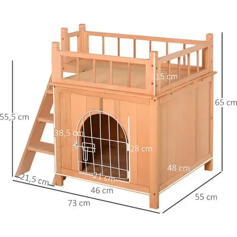 PawHut Maison Lodge - Niche Villa Avec Terrasse Escalier Et Porte Pour Chien Chat - Dim. 73L X 55l X 65H Cm - Bois Massif De Pin Pré-huilé - Beige 3 PawHut Maison Lodge - Niche Villa Avec Terrasse Escalier Et Porte Pour Chien Chat - Dim. 73L X 55l X 65H Cm - Bois Massif De Pin Pré-huilé - Beige – Image 3