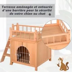 PawHut Maison Lodge - Niche Villa Avec Terrasse Escalier Et Porte Pour Chien Chat - Dim. 73L X 55l X 65H Cm - Bois Massif De Pin Pré-huilé - Beige 9 PawHut Maison Lodge - Niche Villa Avec Terrasse Escalier Et Porte Pour Chien Chat - Dim. 73L X 55l X 65H Cm - Bois Massif De Pin Pré-huilé - Beige -PawHut Soldes Boutique 17707956 5