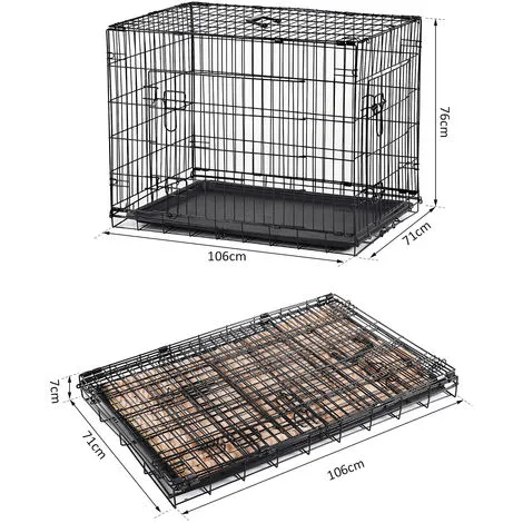 PawHut Cage Caisse De Transport Pliante Pour Chien En Métal Noir 106 X 71 X 76 Cm Matelas Fourni - Noir 3 PawHut Cage Caisse De Transport Pliante Pour Chien En Métal Noir 106 X 71 X 76 Cm Matelas Fourni - Noir – Image 3