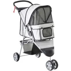 PawHut Poussette Buggy Pliable Animaux Chariot Pliant Chien Chat Porte-gobelet Panier De Rangement Inclus Roues Avec Frein Tissu 600D Oxford Métal Gris - Gris