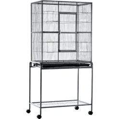 PawHut Cage à Oiseaux Portable Avec 4 Mangeoires Et 4 Perchoirs Pratique 81 X 48 X 163 Cm Noir Et Gris - Gris