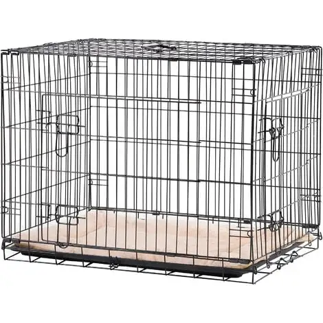 PawHut Cage De Transport Pliante Pour Chien Poignée, Plateau Amovible, Coussin Fourni 76 X 53 X 57 Cm Noir - Noir 1 PawHut Cage De Transport Pliante Pour Chien Poignée, Plateau Amovible, Coussin Fourni 76 X 53 X 57 Cm Noir - Noir