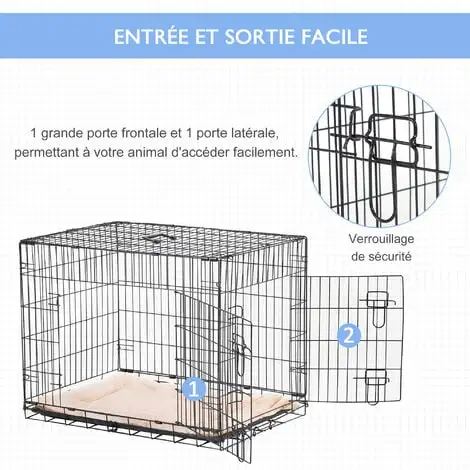 PawHut Cage De Transport Pliante Pour Chien Poignée, Plateau Amovible, Coussin Fourni 76 X 53 X 57 Cm Noir - Noir 5 PawHut Cage De Transport Pliante Pour Chien Poignée, Plateau Amovible, Coussin Fourni 76 X 53 X 57 Cm Noir - Noir – Image 5