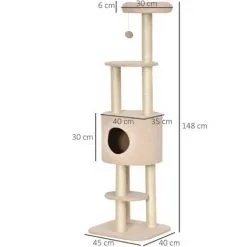 PawHut Arbre à Chats Avec Griffoir Niche Poteaux Peluche Haute Densité 45L X 40L X 148H Cm Beige 7 PawHut Arbre à Chats Avec Griffoir Niche Poteaux Peluche Haute Densité 45L X 40L X 148H Cm Beige -PawHut Soldes Boutique 23460882 3