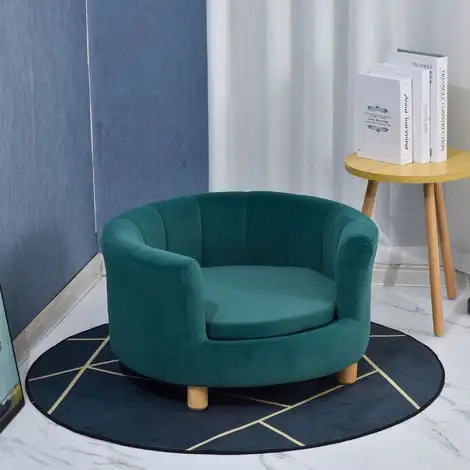 PawHut Canapé Chien Lit Pour Chien Chat Avec Accoudoirs Coussin Moelleux Pieds Bois Massif Dim. 65 X 64 X 37 Cm Velours Bleu Canard - Bleu 2 PawHut Canapé Chien Lit Pour Chien Chat Avec Accoudoirs Coussin Moelleux Pieds Bois Massif Dim. 65 X 64 X 37 Cm Velours Bleu Canard - Bleu – Image 2