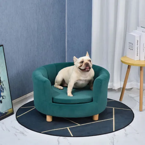 PawHut Canapé Chien Lit Pour Chien Chat Avec Accoudoirs Coussin Moelleux Pieds Bois Massif Dim. 65 X 64 X 37 Cm Velours Bleu Canard - Bleu 4 PawHut Canapé Chien Lit Pour Chien Chat Avec Accoudoirs Coussin Moelleux Pieds Bois Massif Dim. 65 X 64 X 37 Cm Velours Bleu Canard - Bleu – Image 4