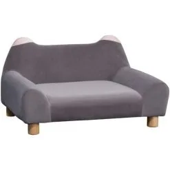 PawHut Canapé Chien Lit Pour Chien Design Dossier Oreilles Pieds Bois Massif Dim. 63 X 43 X 31 Cm Velours Gris - Gris