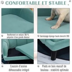 PawHut Canapé Chien Lit Pour Chien Chat Design Contemporain Coquillage Dim. 98L X 60l X 35H Cm Coussin Moelleux Velours Vert - Vert -PawHut Soldes Boutique 23980744 5
