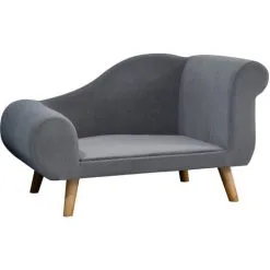 PawHut Canapé Chien Lit Pour Chien Méridienne Design Scandinave Coussin Moelleux Pieds Bois Massif Dim. 82 X 55 X 49 Cm Velours Gris - Gris