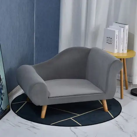 PawHut Canapé Chien Lit Pour Chien Méridienne Design Scandinave Coussin Moelleux Pieds Bois Massif Dim. 82 X 55 X 49 Cm Velours Gris - Gris 2 PawHut Canapé Chien Lit Pour Chien Méridienne Design Scandinave Coussin Moelleux Pieds Bois Massif Dim. 82 X 55 X 49 Cm Velours Gris - Gris – Image 2