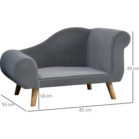 PawHut Canapé Chien Lit Pour Chien Méridienne Design Scandinave Coussin Moelleux Pieds Bois Massif Dim. 82 X 55 X 49 Cm Velours Gris - Gris 3 PawHut Canapé Chien Lit Pour Chien Méridienne Design Scandinave Coussin Moelleux Pieds Bois Massif Dim. 82 X 55 X 49 Cm Velours Gris - Gris – Image 3