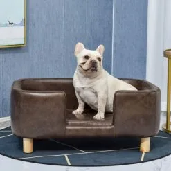 PawHut Canapé Chien Lit Pour Chien Chat Avec Rebord Coussin Moelleux Pieds Bois Massif Dim. 74 X 48,5 X 31 Cm Revêtement Micro-fibre Chocolat -PawHut Soldes Boutique 25007899 4