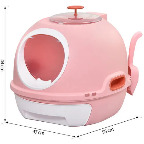 PawHut Maison De Toilette Portable Pour Chat Tiroir à Litière Coulissant Porte Battante Lucarne + Pelle Fournis Dim. 47L X 55l X 44H Cm Rose - Rose 3 PawHut Maison De Toilette Portable Pour Chat Tiroir à Litière Coulissant Porte Battante Lucarne + Pelle Fournis Dim. 47L X 55l X 44H Cm Rose - Rose – Image 3