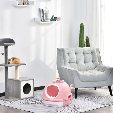 PawHut Maison De Toilette Portable Pour Chat Tiroir à Litière Coulissant Porte Battante Lucarne + Pelle Fournis Dim. 47L X 55l X 44H Cm Rose - Rose 4 PawHut Maison De Toilette Portable Pour Chat Tiroir à Litière Coulissant Porte Battante Lucarne + Pelle Fournis Dim. 47L X 55l X 44H Cm Rose - Rose – Image 4