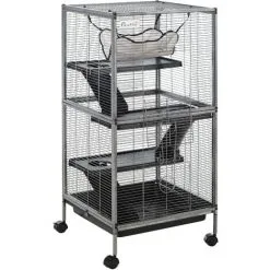 PawHut Cage Pour Petits Animaux Portable Avec 2 Portes Hamac Métal PP 52 X 52 X 113,5 Cm Gris - Gris