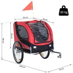 PawHut Remorque Velo Pour Chien Animaux Avec 8 Reflecteurs Drapeau Rouge Noir - Rouge 7 PawHut Remorque Velo Pour Chien Animaux Avec 8 Reflecteurs Drapeau Rouge Noir - Rouge -PawHut Soldes Boutique 25009357 3