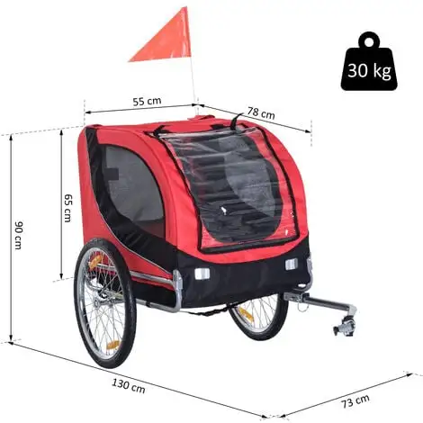 PawHut Remorque Velo Pour Chien Animaux Avec 8 Reflecteurs Drapeau Rouge Noir - Rouge 3 PawHut Remorque Velo Pour Chien Animaux Avec 8 Reflecteurs Drapeau Rouge Noir - Rouge – Image 3