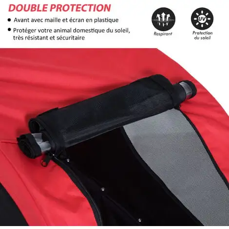 PawHut Remorque Velo Pour Chien Animaux Avec 8 Reflecteurs Drapeau Rouge Noir - Rouge 4 PawHut Remorque Velo Pour Chien Animaux Avec 8 Reflecteurs Drapeau Rouge Noir - Rouge – Image 4
