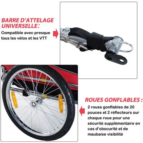 PawHut Remorque Velo Pour Chien Animaux Avec 8 Reflecteurs Drapeau Rouge Noir - Rouge 5 PawHut Remorque Velo Pour Chien Animaux Avec 8 Reflecteurs Drapeau Rouge Noir - Rouge – Image 5