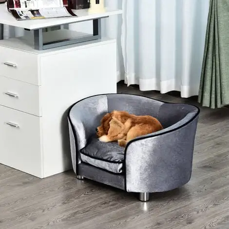 PawHut Canapé/lit Pour Chien/chat Canapé Animaux Avec Accoudoir Et Dossier 69x49x38cm - Gris 2 PawHut Canapé/lit Pour Chien/chat Canapé Animaux Avec Accoudoir Et Dossier 69x49x38cm - Gris – Image 2