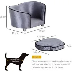 PawHut Canapé/lit Pour Chien/chat Canapé Animaux Avec Accoudoir Et Dossier 69x49x38cm - Gris 7 PawHut Canapé/lit Pour Chien/chat Canapé Animaux Avec Accoudoir Et Dossier 69x49x38cm - Gris -PawHut Soldes Boutique 25009386 3