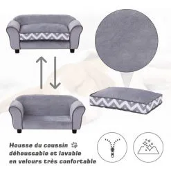 PawHut Canapé Chien Chat Sur Pied Style Graphique Contemporain Coussin Amovible Lavable Grand Confort 74L X 41l X 33H Cm Gris Blanc - Gris -PawHut Soldes Boutique 25009390 4