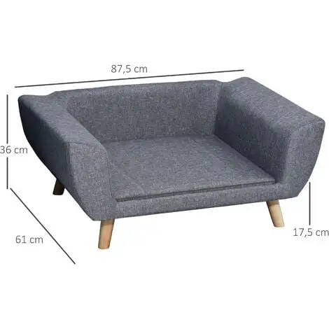 PawHut Canapé Chien Lit Pour Chien Design Scandinave Coussin Moelleux Pieds Bois Massif Dim. 87 X 61 X 36 Cm Polyester Gris - Gris 3 PawHut Canapé Chien Lit Pour Chien Design Scandinave Coussin Moelleux Pieds Bois Massif Dim. 87 X 61 X 36 Cm Polyester Gris - Gris – Image 3