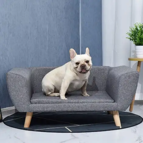 PawHut Canapé Chien Lit Pour Chien Design Scandinave Coussin Moelleux Pieds Bois Massif Dim. 87 X 61 X 36 Cm Polyester Gris - Gris 4 PawHut Canapé Chien Lit Pour Chien Design Scandinave Coussin Moelleux Pieds Bois Massif Dim. 87 X 61 X 36 Cm Polyester Gris - Gris – Image 4