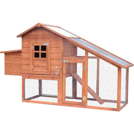 PawHut Poulailler Cottage Cage à Poules Sur Pied Dim. 190L X 66l X 116H Cm Multi-équipement Bois Massif Pin Pré-huilé - Marron 1 PawHut Poulailler Cottage Cage à Poules Sur Pied Dim. 190L X 66l X 116H Cm Multi-équipement Bois Massif Pin Pré-huilé - Marron