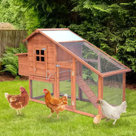 PawHut Poulailler Cottage Cage à Poules Sur Pied Dim. 190L X 66l X 116H Cm Multi-équipement Bois Massif Pin Pré-huilé - Marron 2 PawHut Poulailler Cottage Cage à Poules Sur Pied Dim. 190L X 66l X 116H Cm Multi-équipement Bois Massif Pin Pré-huilé - Marron – Image 2
