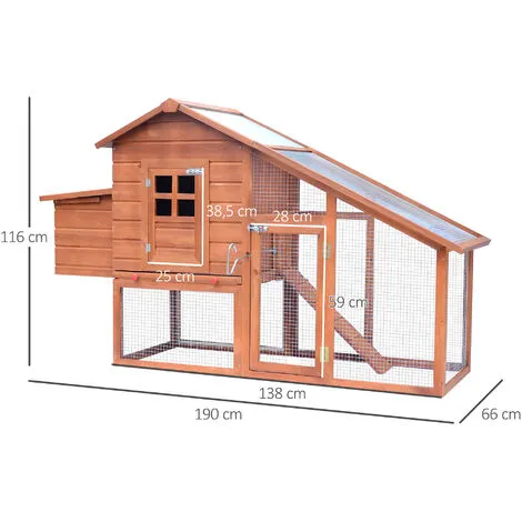 PawHut Poulailler Cottage Cage à Poules Sur Pied Dim. 190L X 66l X 116H Cm Multi-équipement Bois Massif Pin Pré-huilé - Marron 3 PawHut Poulailler Cottage Cage à Poules Sur Pied Dim. 190L X 66l X 116H Cm Multi-équipement Bois Massif Pin Pré-huilé - Marron – Image 3