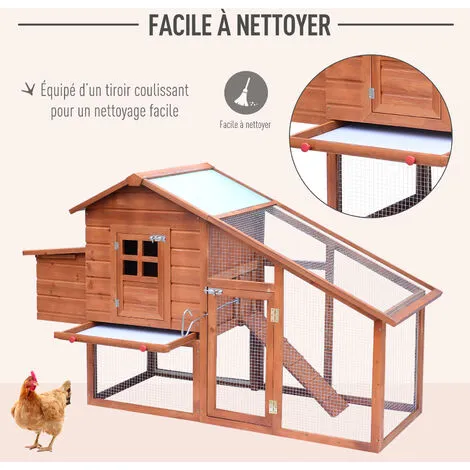 PawHut Poulailler Cottage Cage à Poules Sur Pied Dim. 190L X 66l X 116H Cm Multi-équipement Bois Massif Pin Pré-huilé - Marron 5 PawHut Poulailler Cottage Cage à Poules Sur Pied Dim. 190L X 66l X 116H Cm Multi-équipement Bois Massif Pin Pré-huilé - Marron – Image 5