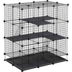 PawHut Cage Parc Enclos Rongeurs Modulable Dim. L 111 X L 75 X H 119 Cm 3 Niveaux 4 Portes Fil Métallique Noir