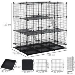 PawHut Cage Parc Enclos Rongeurs Modulable Dim. L 111 X L 75 X H 119 Cm 3 Niveaux 4 Portes Fil Métallique Noir -PawHut Soldes Boutique 27944500 3