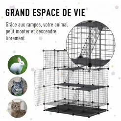 PawHut Cage Parc Enclos Rongeurs Modulable Dim. L 111 X L 75 X H 119 Cm 3 Niveaux 4 Portes Fil Métallique Noir -PawHut Soldes Boutique 27944500 5