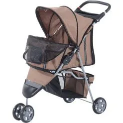 PawHut Poussette Buggy Pour Chien Chat Animaux Roue Avant Pivotante 360 Degrés Marron - Marron