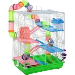 PawHut Cage Pour Hamster Souris Rongeur 4 étages Avec Tunnels Mangeoire Roue Maison échelles Dim. 46L X 30l X 58H Cm Cm Vert