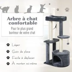 PawHut Arbre à Chats Avec Griffoirs Grattoirs Sisal Naturel Centre D'activités Niche Plateformes 2 Jouets Suspendus Gris -PawHut Soldes Boutique 28400882 5