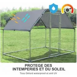 PawHut Enclos Poulailler Chenil 5,32 M² - Parc Grillagé Dim. 2,8L X 1,9l X 1,95H M - Poulailler Chenil Entièrement Couvert - Acier Galvanisé -PawHut Soldes Boutique 28998844 4