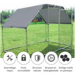 PawHut Enclos Poulailler Chenil 5,32 M² - Parc Grillagé Dim. 2,8L X 1,9l X 1,95H M - Poulailler Chenil Entièrement Couvert - Acier Galvanisé -PawHut Soldes Boutique 28998844 5