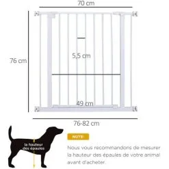 PawHut Barrière De Sécurité Longueur Réglable Dim. 76-82l X 76H Cm Sans Perçage Métal Plastique Blanc 7 PawHut Barrière De Sécurité Longueur Réglable Dim. 76-82l X 76H Cm Sans Perçage Métal Plastique Blanc -PawHut Soldes Boutique 29043874 3