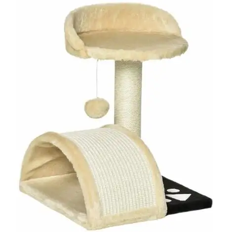 PawHut Arbre à Chat Griffoir Grattoir Design Jeu Boule Suspendue + Plateforme Peluche Sisal Naturel Beige - Beige 1 PawHut Arbre à Chat Griffoir Grattoir Design Jeu Boule Suspendue + Plateforme Peluche Sisal Naturel Beige - Beige